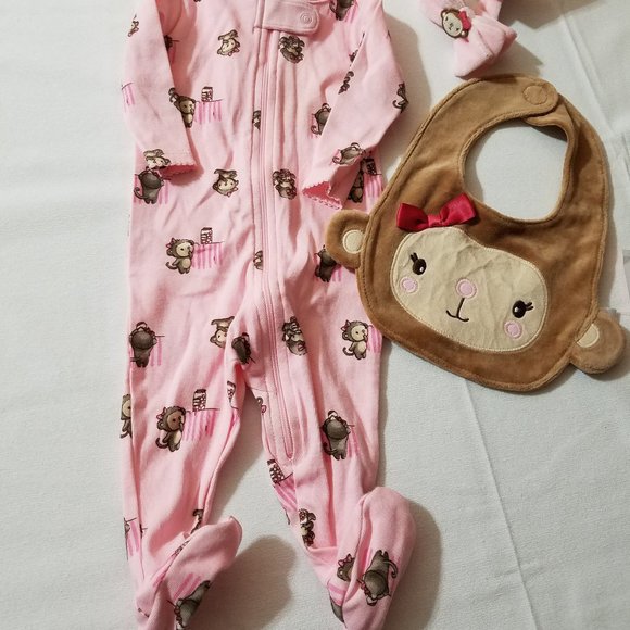 Gymboree Mischievous Monkey 0-3 Month Sleeper, Bib & Headband NWT set. - Picture 2 of 3